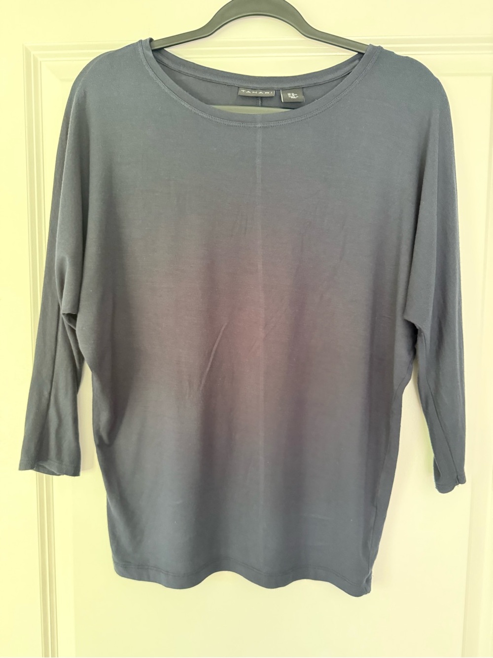 Tahari Slate Blue Long Sleeve Boatneck Top